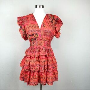 OLIVACEOUS Floral & Ruffle V-Neck Mini Dress